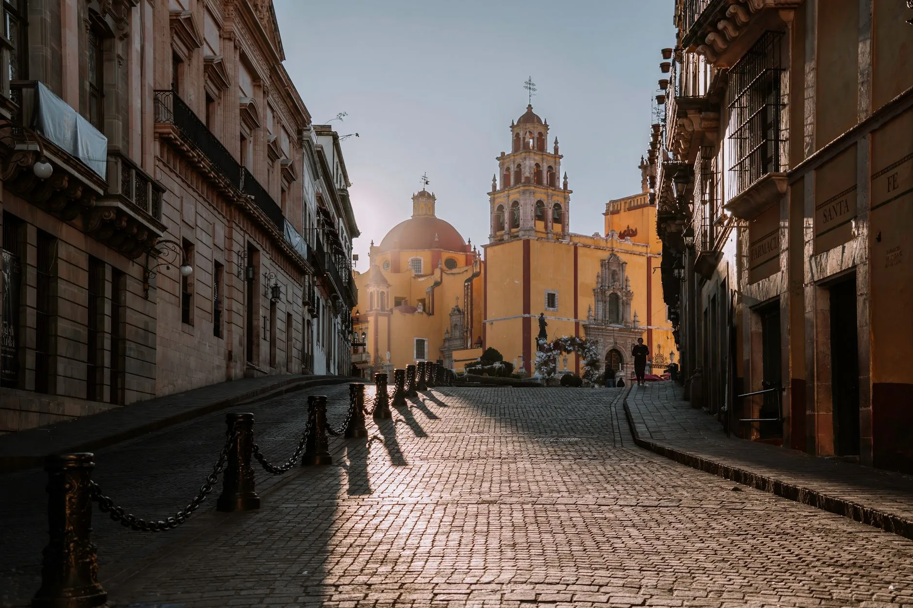 Colorful colonial street in a quiet Mexican town, free of tourist crowds